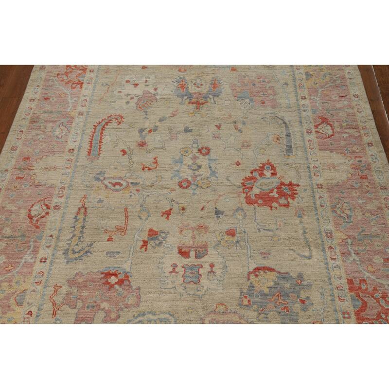 Vegetable Dye Oushak Turkish Area Rug Floral Handmade Wool Carpet - 6'1"x 8'10"