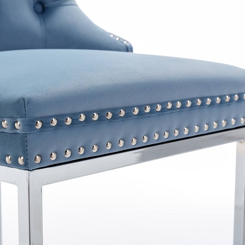 Modern Upholstered Bar Stools with Tufted Backs and Footrest（Set of 2）Blue - Set of 2