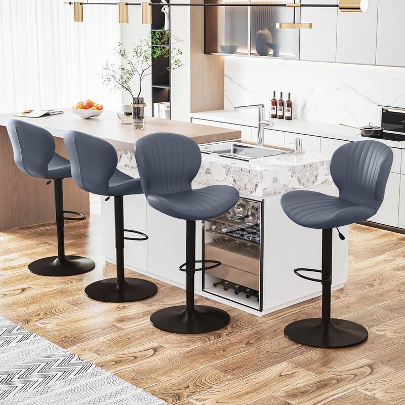 BOSSIN Set of 2 Modern Adjustable Bar Stools, Faux Leather Upholstered Swivel Counter Stools - 16.5"D x 19.6"W x 46.9"H - Set of 4 - Grey