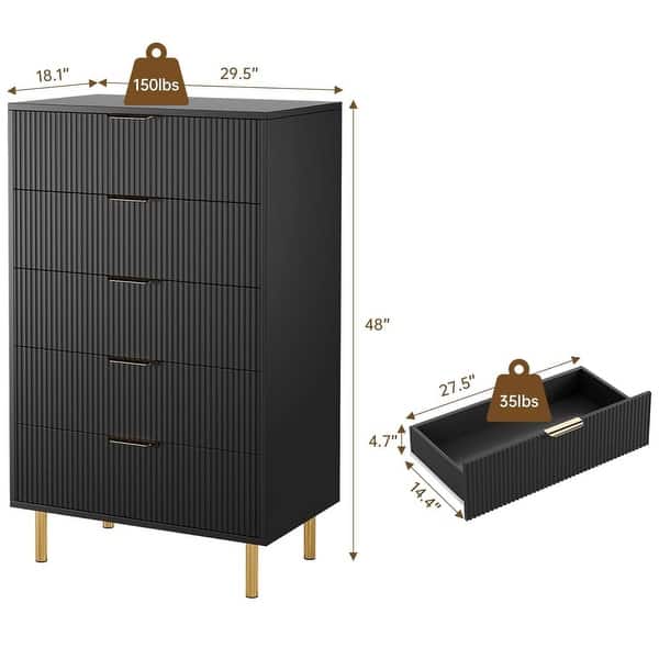 dimension image slide 0 of 4, Modern Design 5 Drawer Dresser, Storage Cabinet for Bedroom, Living Room, Closet, Hallway