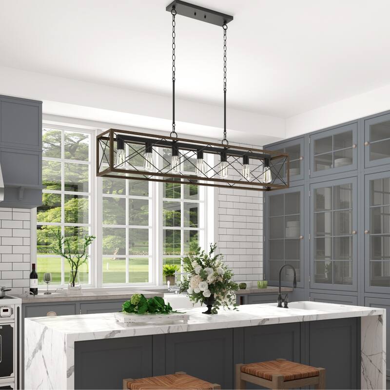 Kiro 7-light Farmhouse 48In Linear Chandelier Rectangle Dining Lights with UL - 48'' W x 7.78'' D x 11'' H
