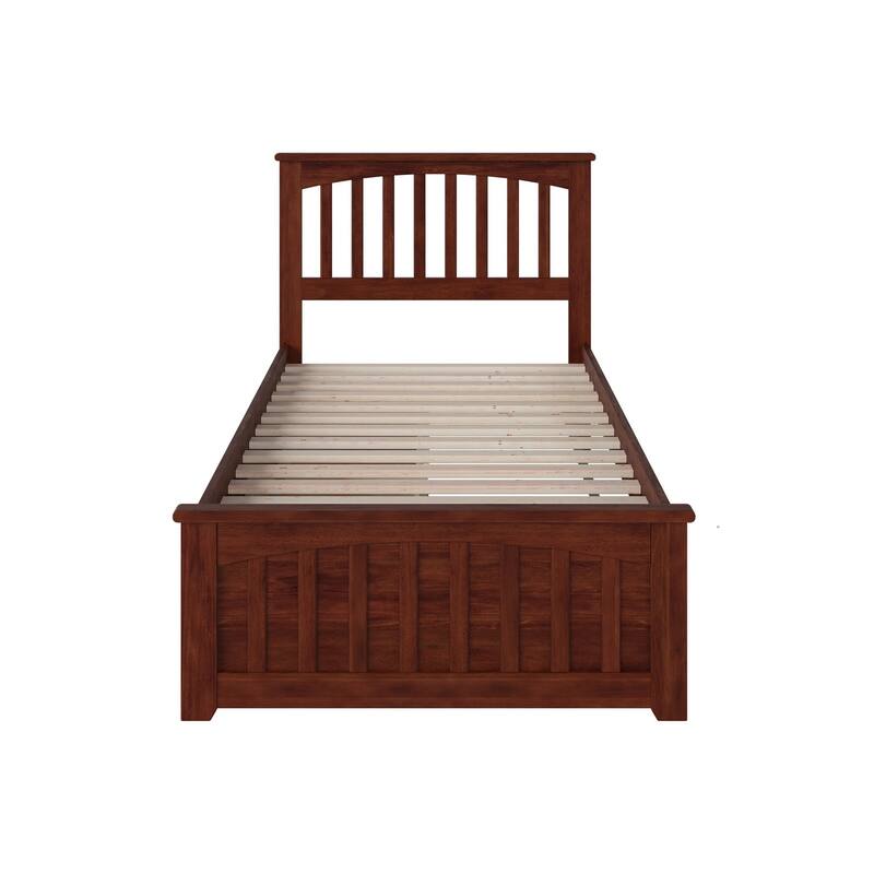 Mission Twin XL Platform Bed with Matching Footboard with 2 Drawers in Walnut