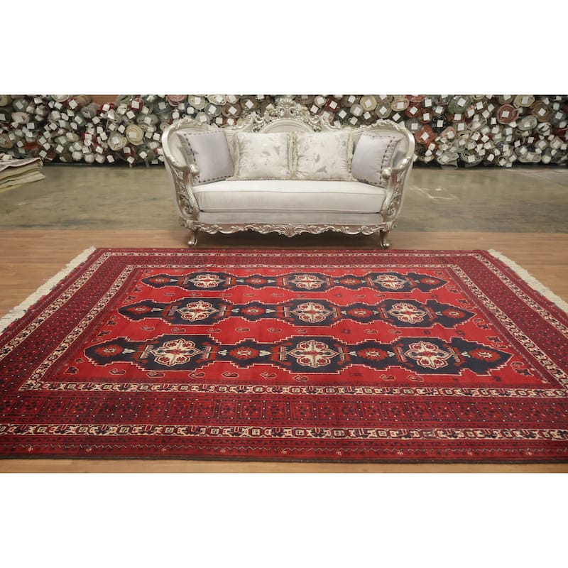 Hand Knotted Oriental 100% Wool Carpet Traditional Tribal Red Balouch Area Rug - 10' 9'' X 8' 3''