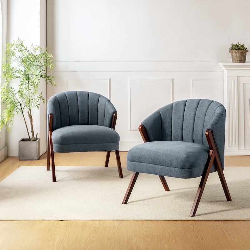 Vivian Mid-century Barrel Chair with a Scalloped Back Set of 2 by HULALA HOME