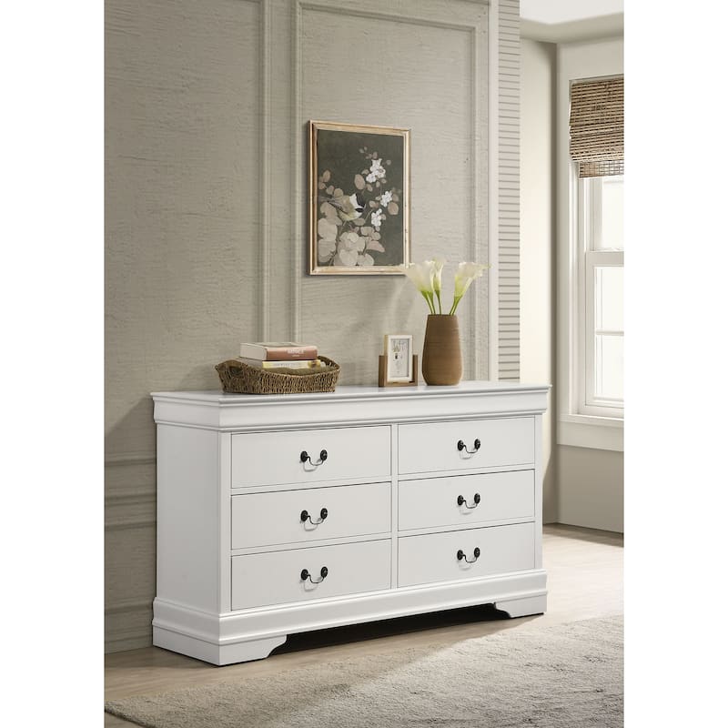 Louis Philippe 6-drawer Dresser and Mirror White