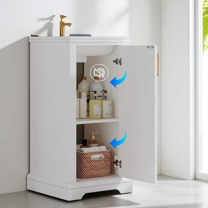 16 Inch Freestanding Bathroom Vanity with Ceramic Sink, Soft Close Door and Adjustable Shelf, French Style