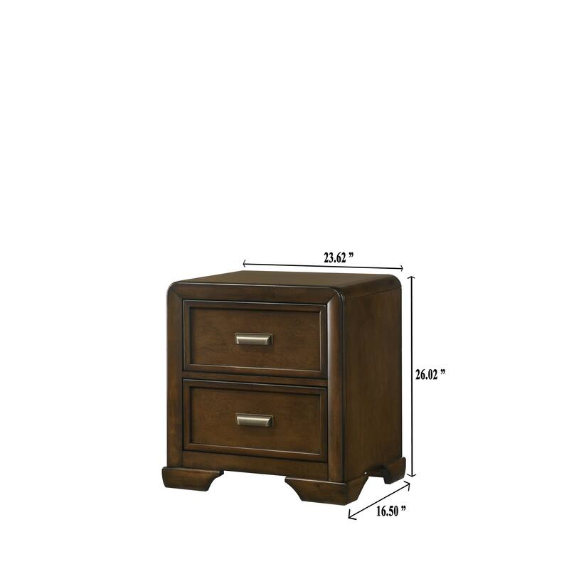 Dark Brown Contemporary Nightstand with 2 Storage Drawers, Metal Pulls, Wooden Construction