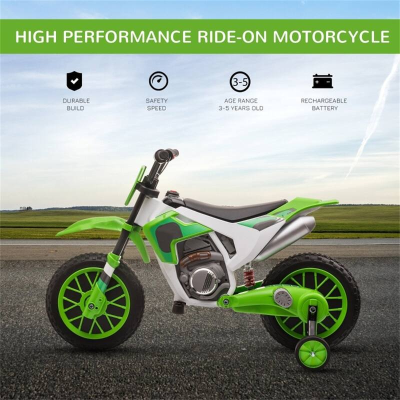 Kids Ride-On Motorcycle 12V with Rechargeable Battery and Dual Shock Removable Training Wheels - 42"L x 20.25"W x 26.75"H