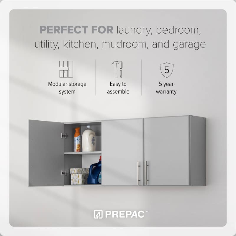 Prepac Elite Wall Cabinet, Versatile Adjustable Garage Wall Cabinet, Tall 3-Door, 54"W x 24"H x 12"D