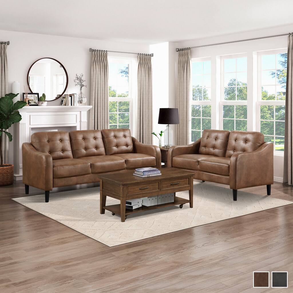 Reagan Polished Microfiber 2-Piece Living Room Sofa Set