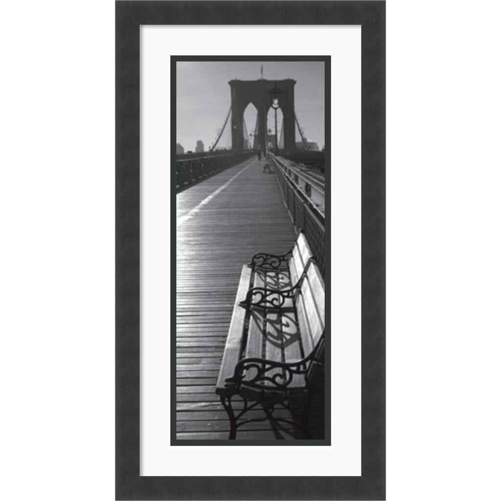 Framed Art Print 'Brooklyn Bridge Benches' 14 x 26-inch