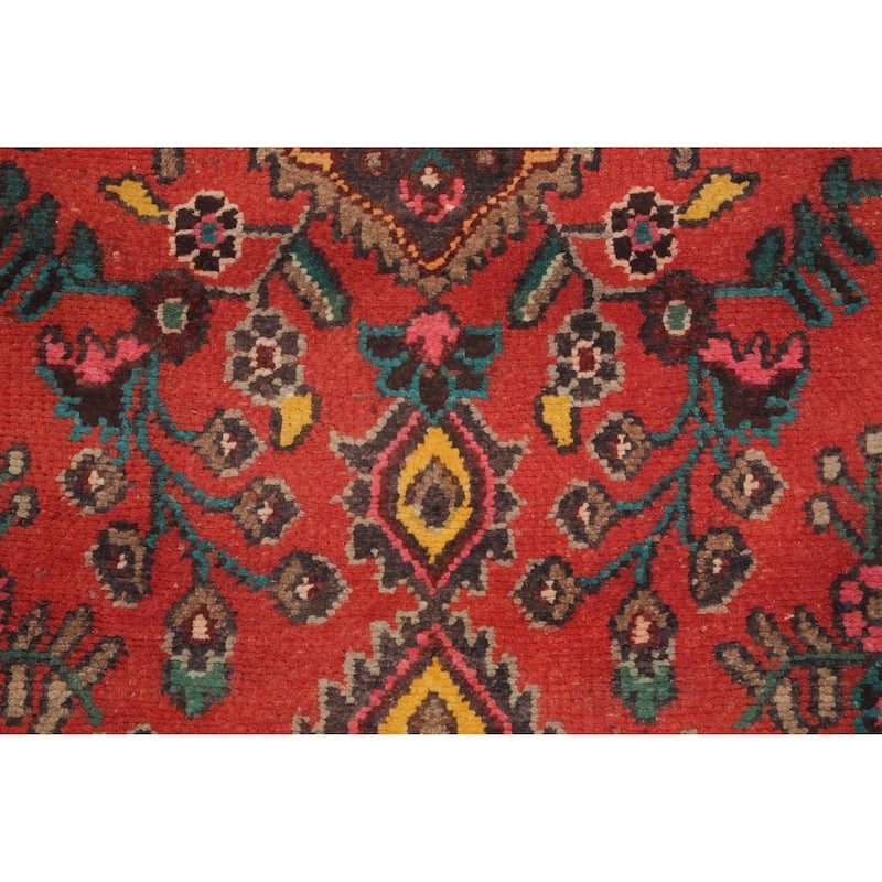 Hand Knotted Oriental 100% Wool Carpet Traditional Floral Oranges & Rust Hamedan Runner Rug - 9' 10'' X 3' 4''