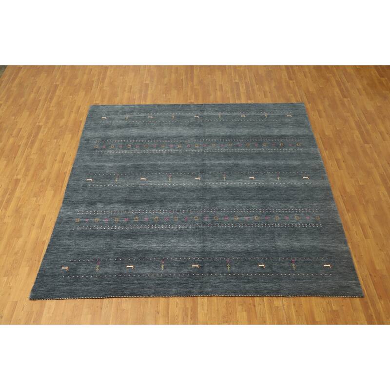 Hand Knotted Oriental 100% Wool Carpet Tribal Animal Pictorial Greys & Charcoal Gabbeh Area Rug - 9' 9'' X 9' 8''