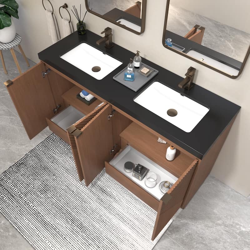 Milano 60" Freestanding Bathroom Vanity with Double Black Acrylic Sink