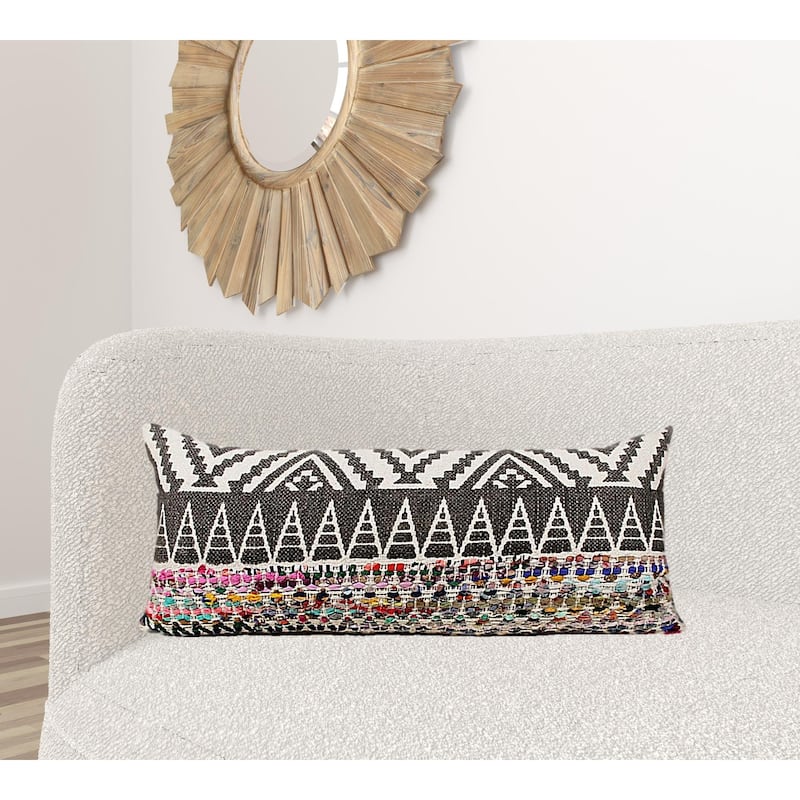 HomeRoots 14" X 36" Off-White Black Red Blue Orange And Green 100% Cotton Geometric Zippered Pillow
