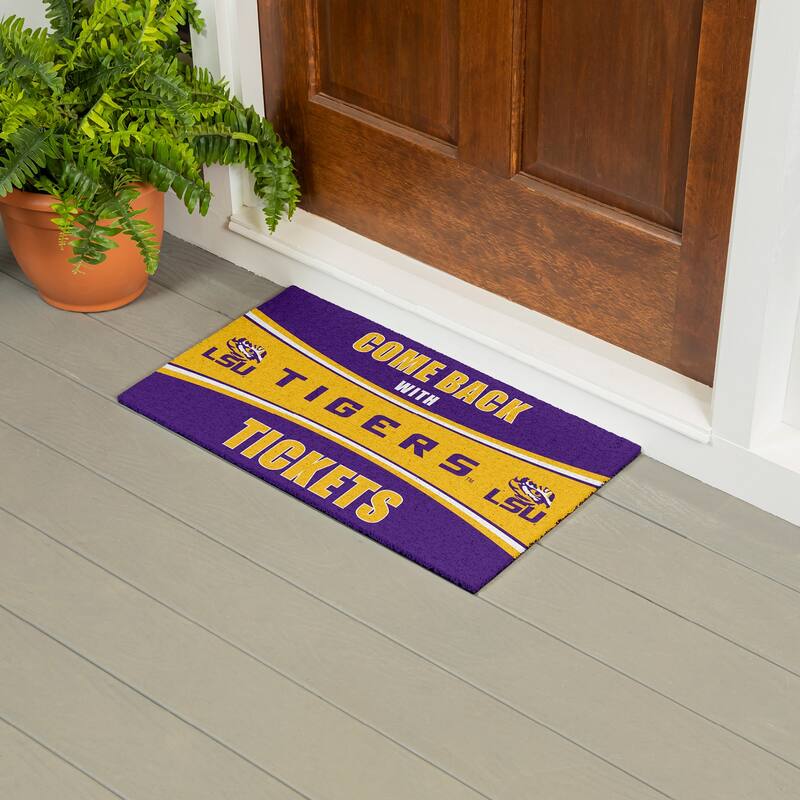 Louisiana State University 28 in. x 16 in. PVC "Come Back With Tickets" Trapper Door Mat