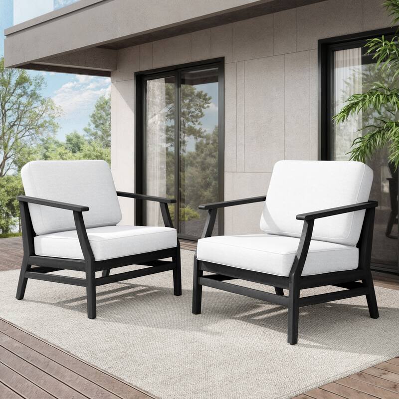 Teak Outdoor Patio Club Chairs Loveseat with Cushions - Black Wood - 2 chairs/Beige
