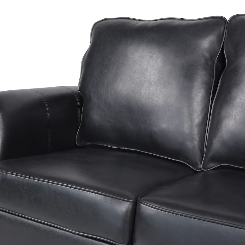 Modern 80" Faux Leather 3-seater Sofa with Birch Wood Legs and Nailheads for Living Room