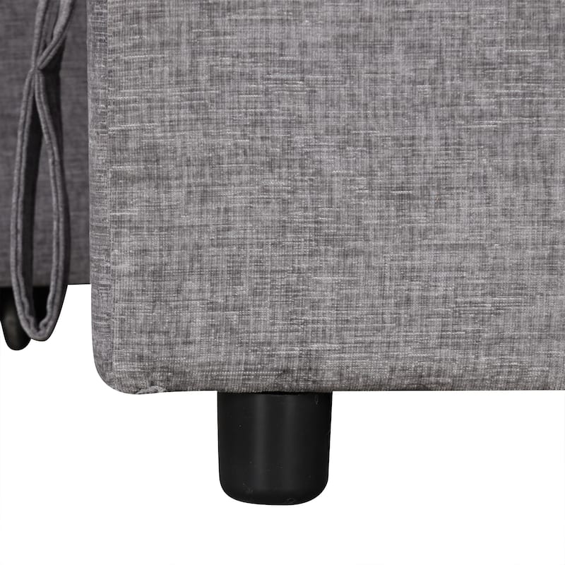 Grey 90.6'' L-Shaped 6-Seat Modular Sofa with Built-In Storage and USB Ports