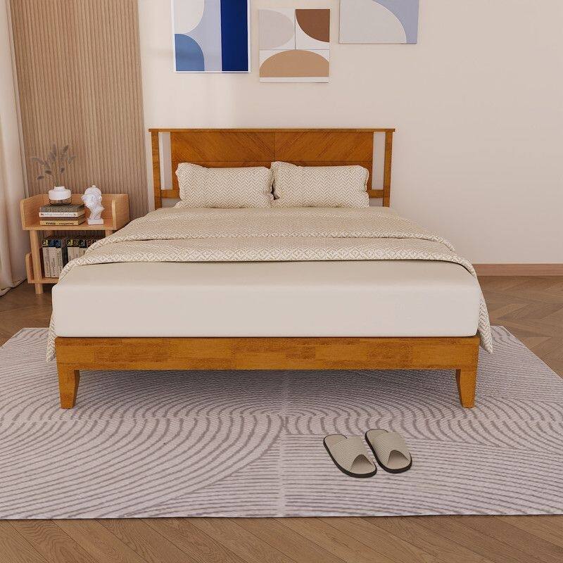 Twin Size Deluxe Bed Frame with Headboard with Solid Wood, No Box Spring Needed, Easy Assembly, White