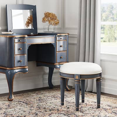 Bernadette 18.5 in. Seat Height Round Upholstered and Wood Traditional Vanity Stool