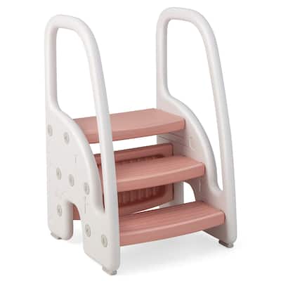 Gymax Three-Step Stool for Toddlers Children Step up Leaning Helper
