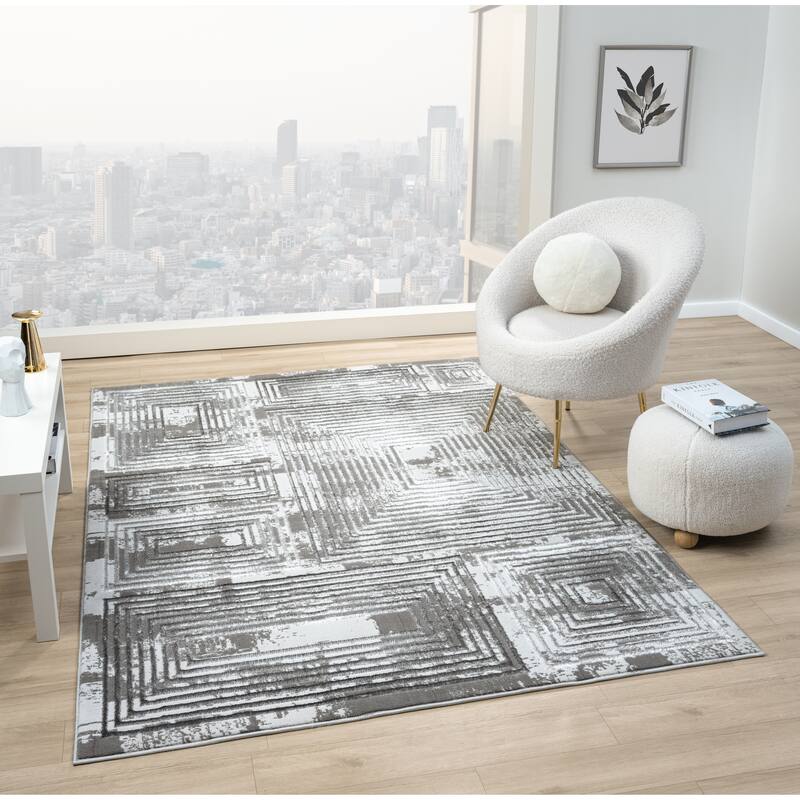 Empire Collection Grey Geometrical Area Rug