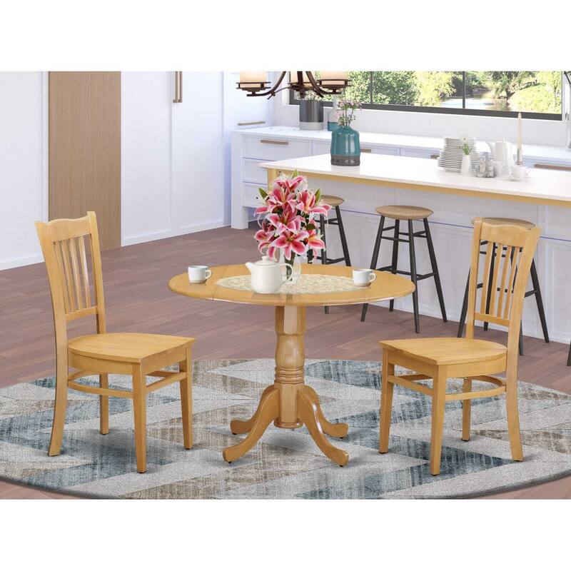 HomeStock 3-Piece Round Natural Oak Finish Solid Wood Top Dining Table with 2 Chairs
