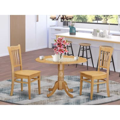 HomeStock 3-Piece Round Natural Oak Finish Solid Wood Top Dining Table with 2 Chairs
