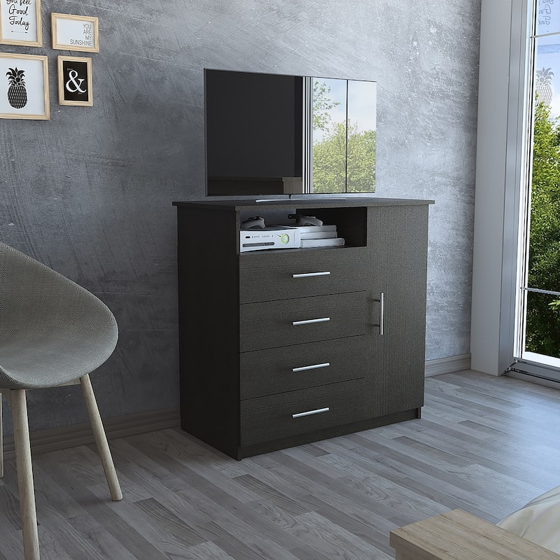 HomeRoots 36" Black Four Drawer Combo Dresser