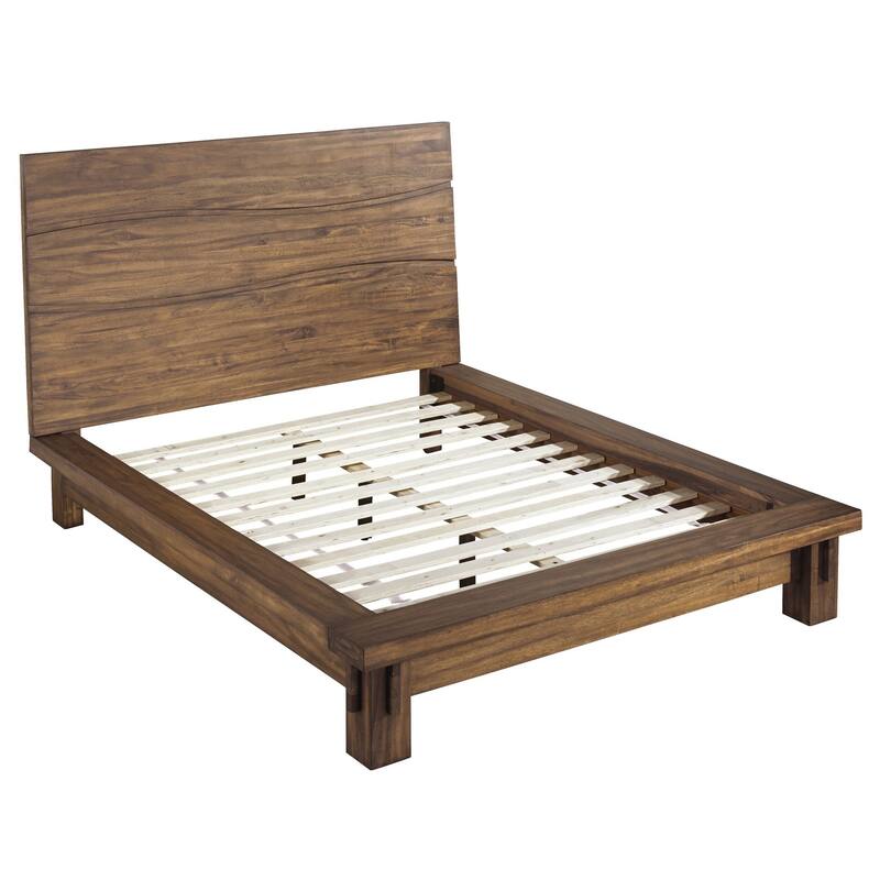 Ira Full Size Platform Bed, Panel Headboard, Rustic Brown Wood Finish