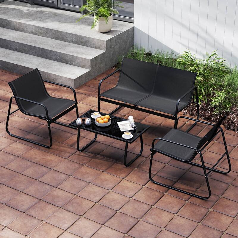 Costway 4 PCS Patio Furniture Set Fabric Lawn Chairs and Loveseat with - See Details - Black - See Details
