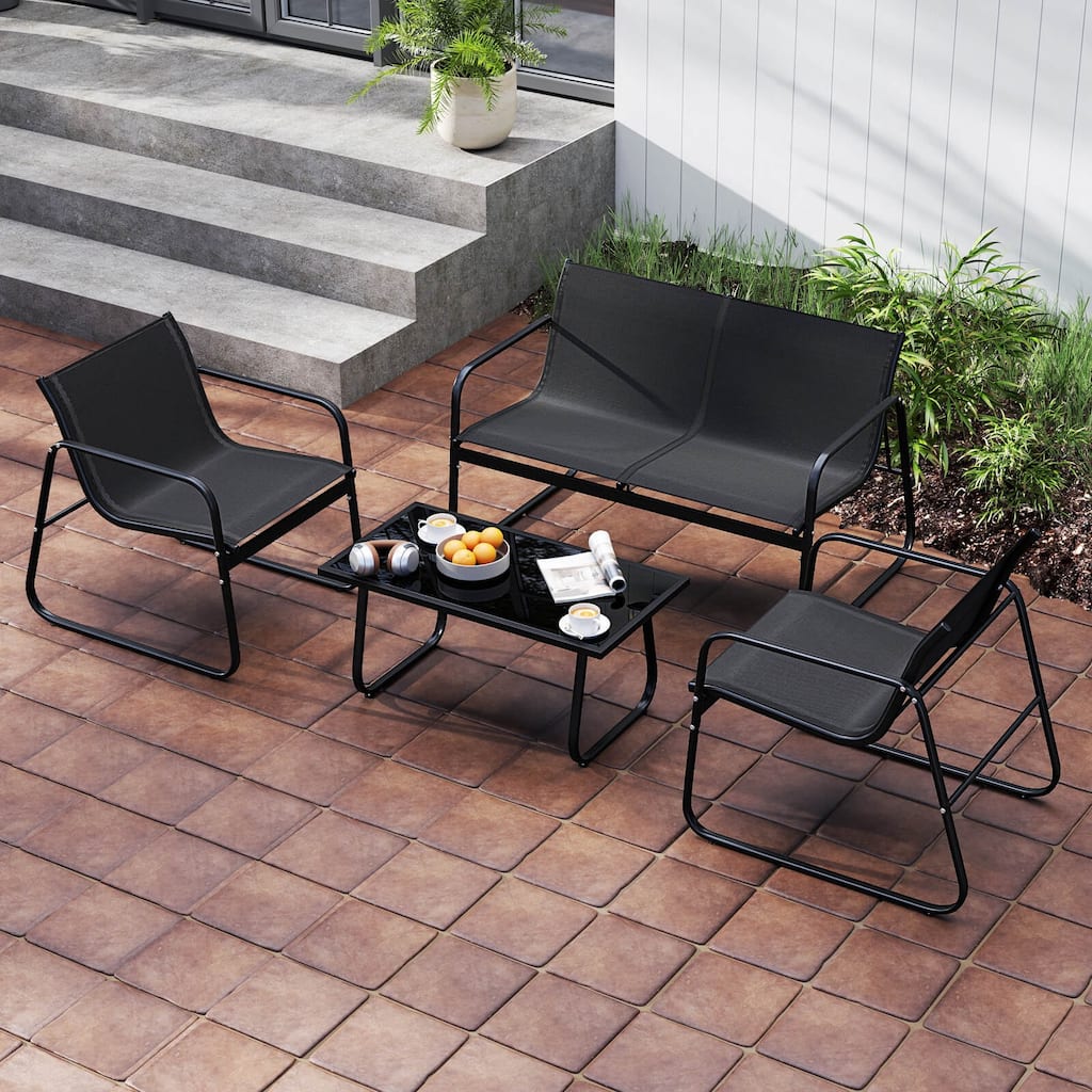 Costway 4 PCS Patio Furniture Set Fabric Lawn Chairs and Loveseat with - See Details
