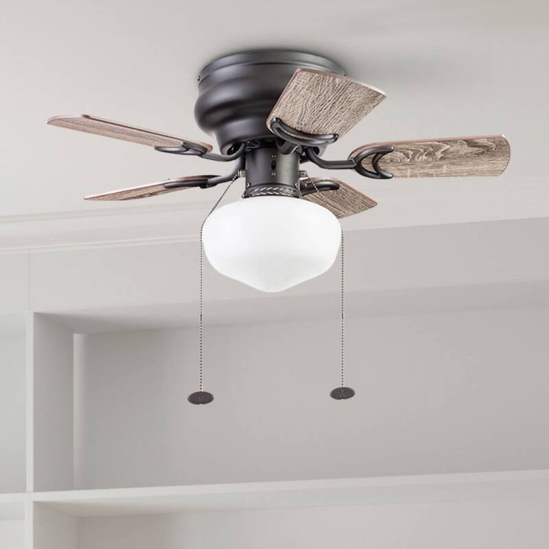 28" Prominence Home Hero Bronze Traditional Flush Mount Indoor LED Ceiling Fan with Light, Pull Chain
