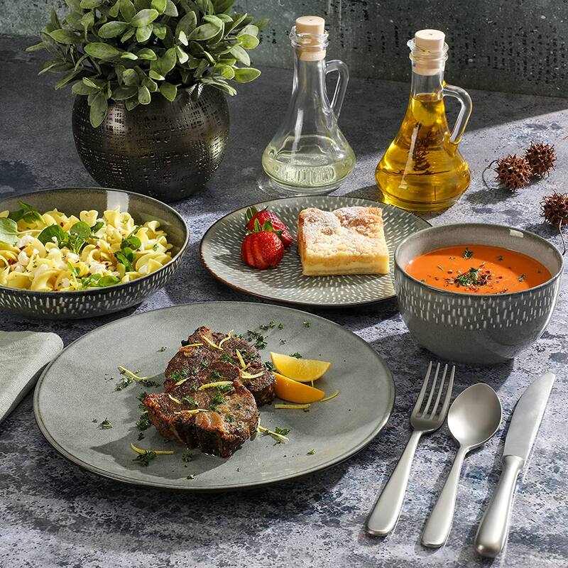 16 Piece Stoneware Dinnerware Set in Grey with Reactive Glaze