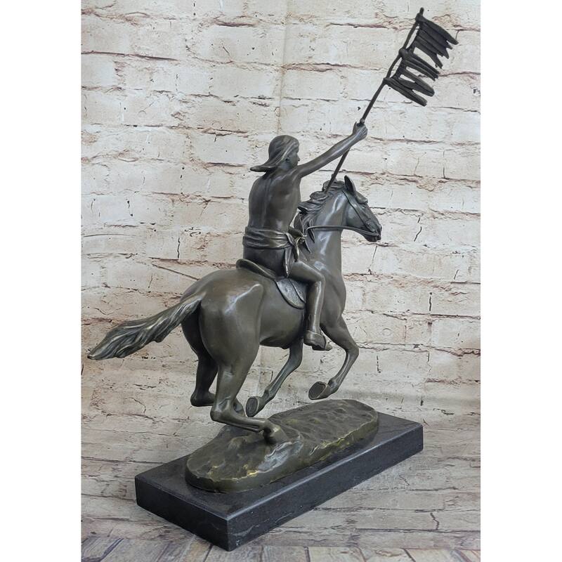 Native American Indian Man W/ Imitative Horse Bronze Sculpture Statue Figure Art Figurine