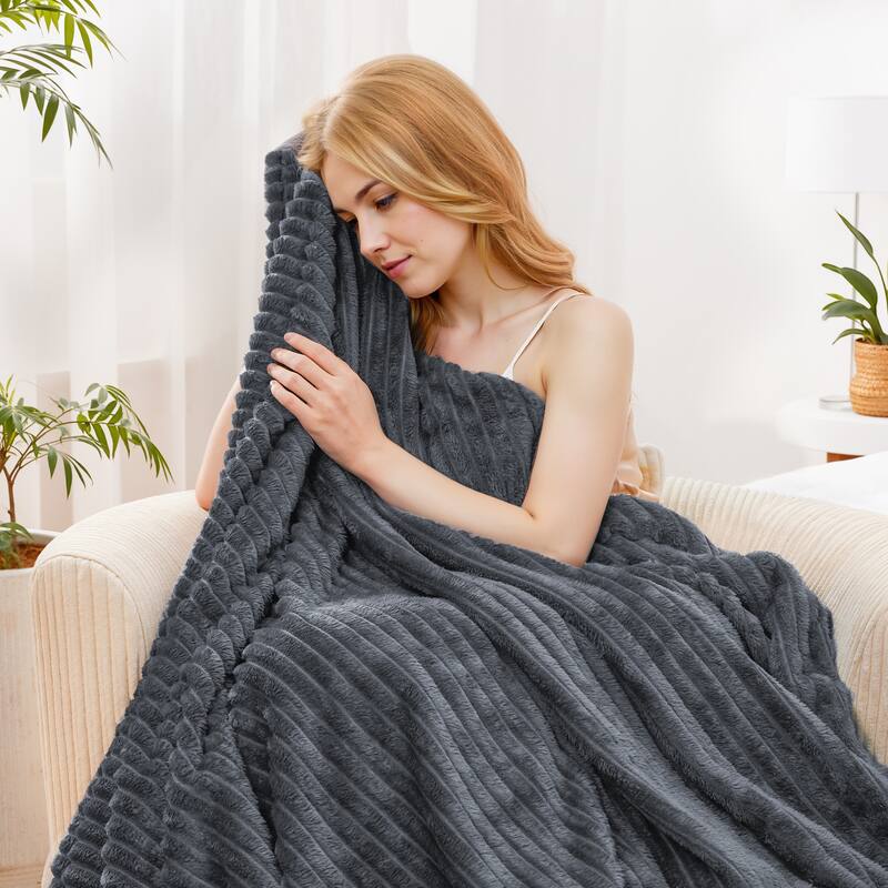 Textured Stripe Cozy Throw Blanket, Ultra-Soft, All-Season Comfort for Every Adventure