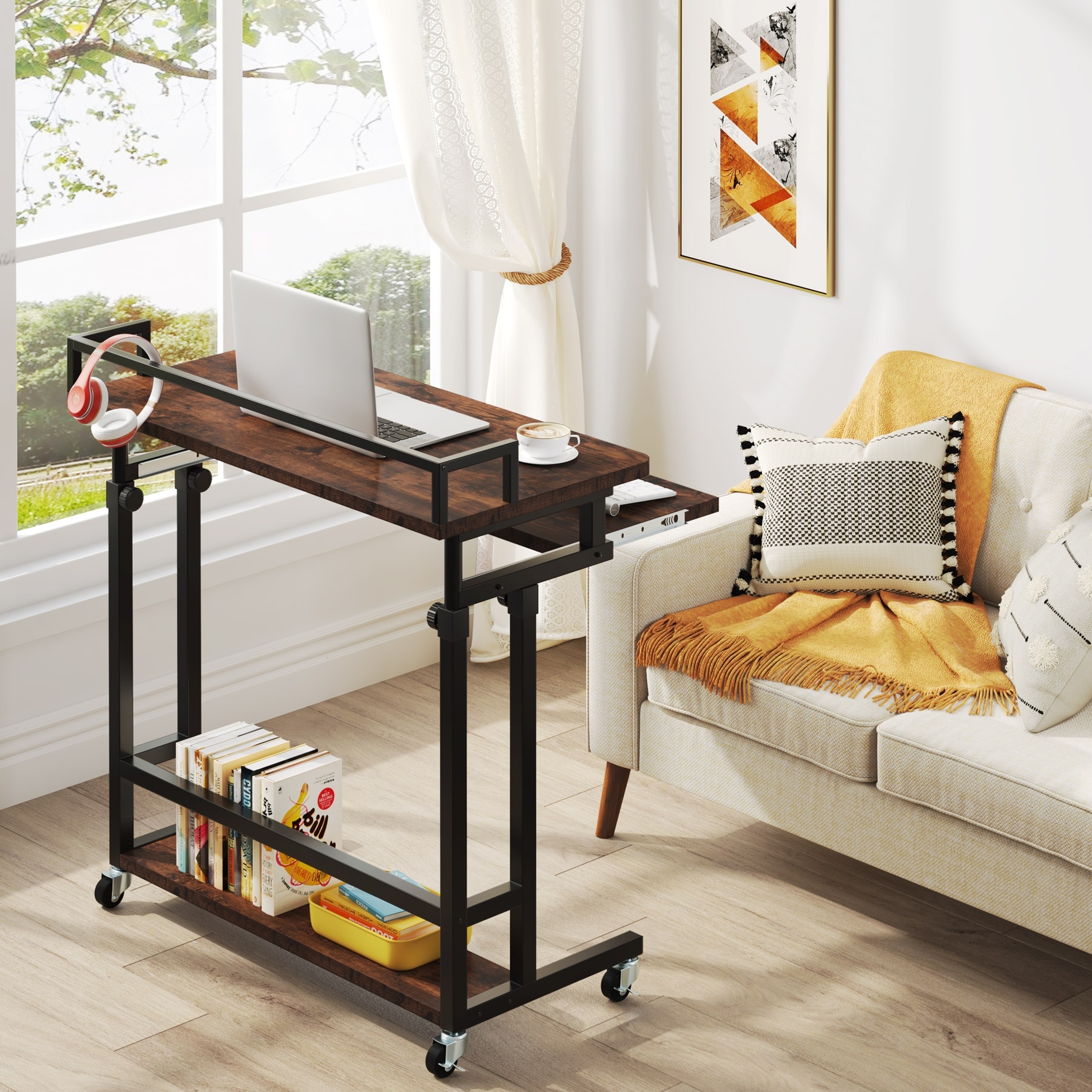 Adjustable height outlet couch table