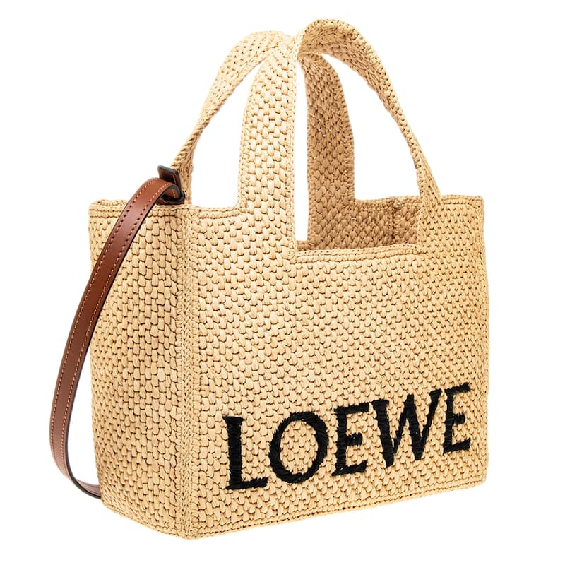 Small Loewe Font Tote in Raffia
