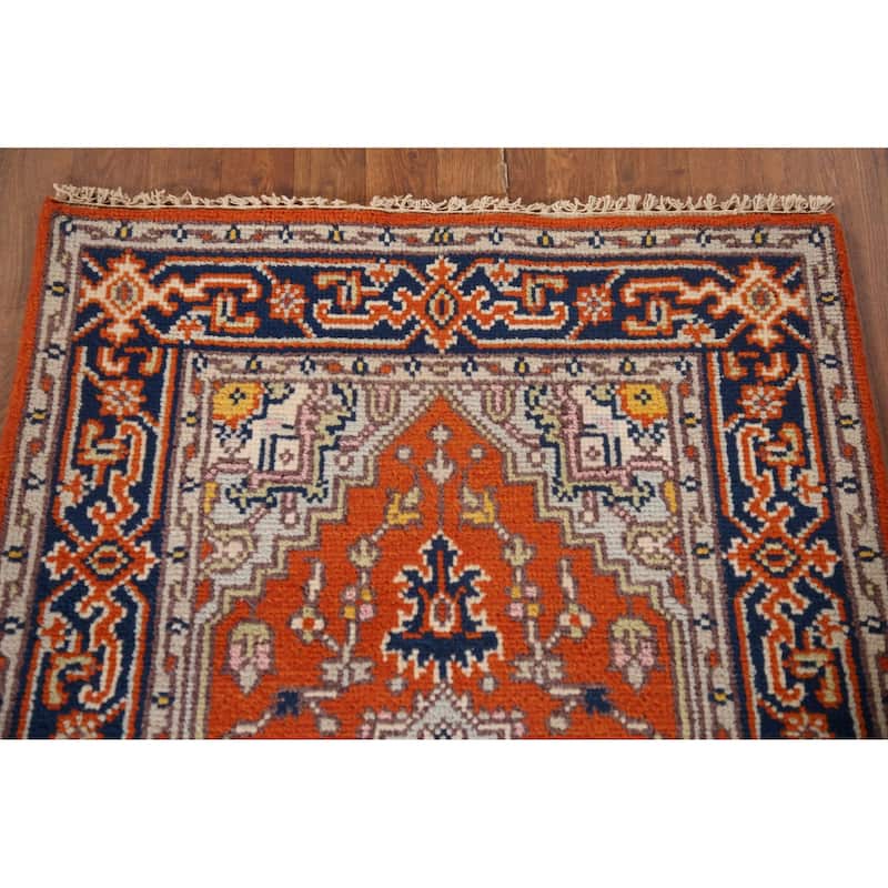 Orange Geometric Heriz Serapi Oriental Accent Rug Handmade Wool Carpet - 2'11"x 4'11"