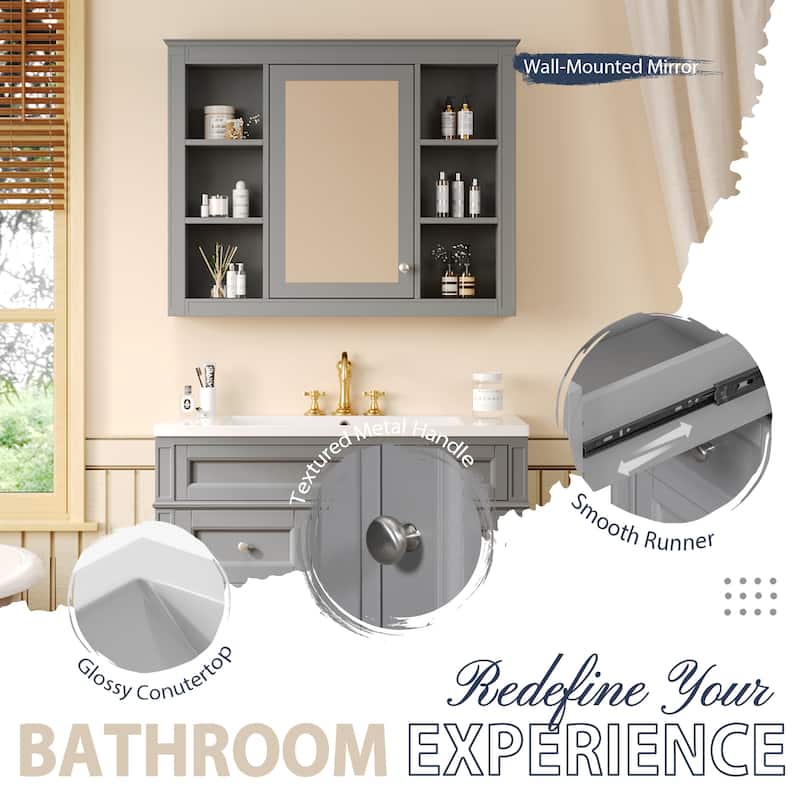 36''Bathroom Vanity With Medicine Cabinet,Storage Cabinet With 2 Soft Closing Doors And 4 Drawers,Single Sink Bathroom Vanity