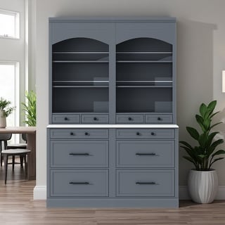 83.7" Modern Tall Pantry Cabinet Set of 2 with Faux Marble Tops & Drawers