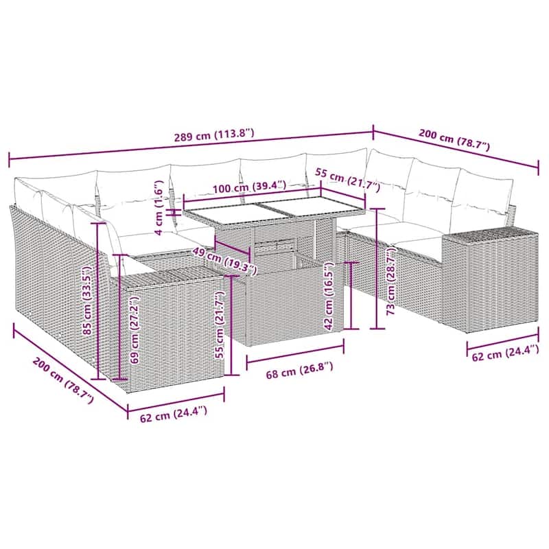 vidaXL Garden Sofa Set - 21.7 x 39.4 x 28.7