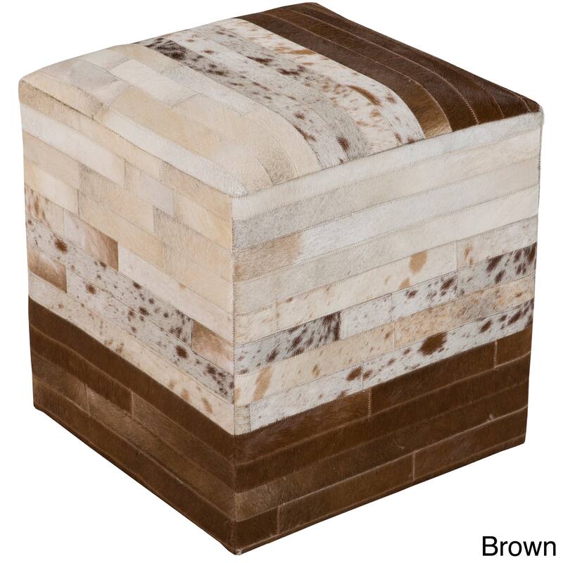 Livabliss Cattle Range Leather Cowhide Cube Pouf Ottoman