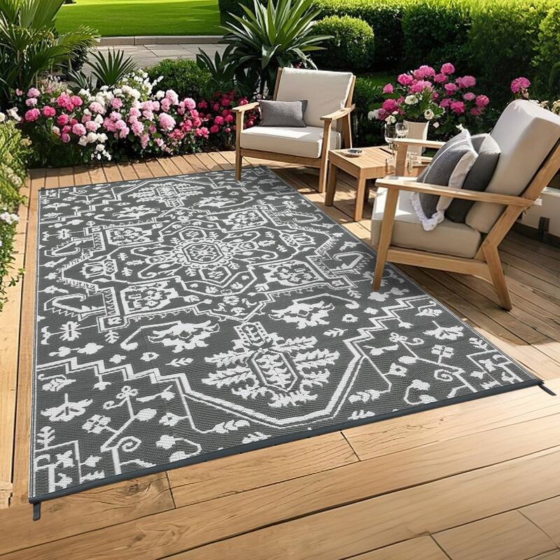 Outdoor Rug Reversible Plastic Straw Rug Outside Outdoor Waterproof Area Rug for Patio Deck Balcony Backyard Beach