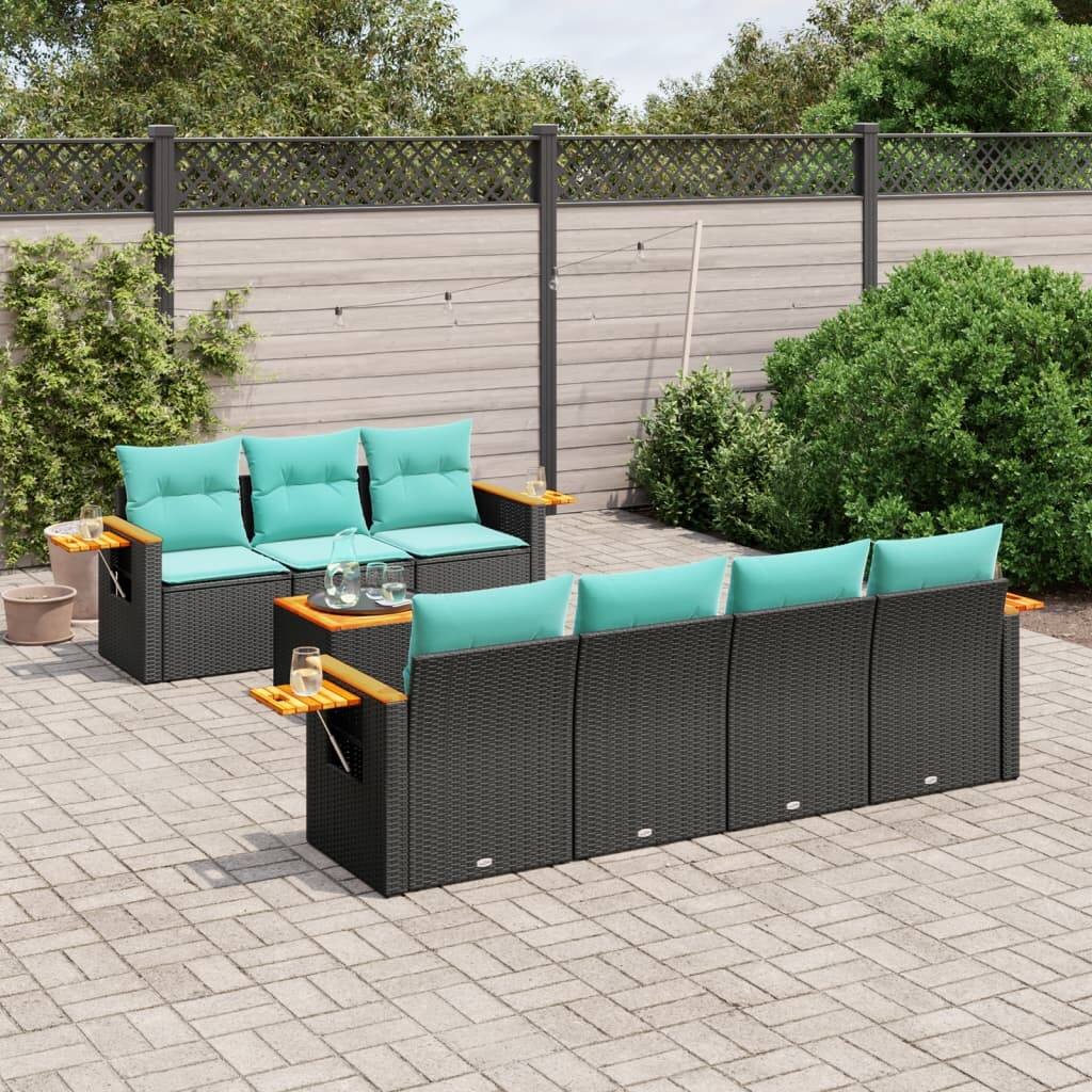 vidaXL 8 Piece Patio Sofa Set with Cushions Black Poly Rattan (US only) - 62/85 x 24.4 x 27.2