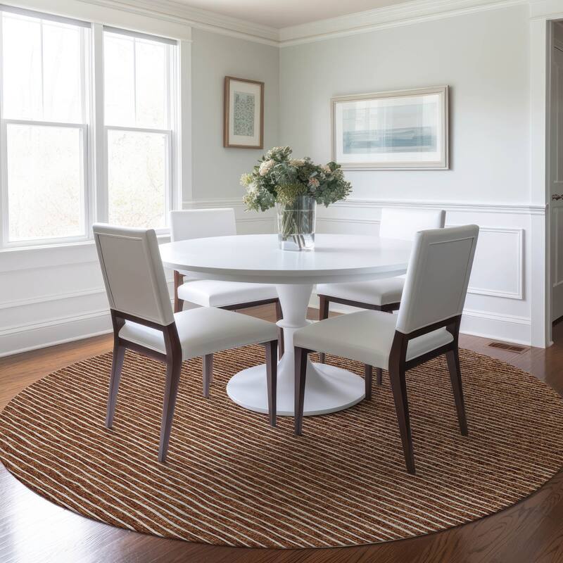 Premium Washable Super Soft Boho Stripe Mayfield Rug - Paprika - 8' x 8' - Round