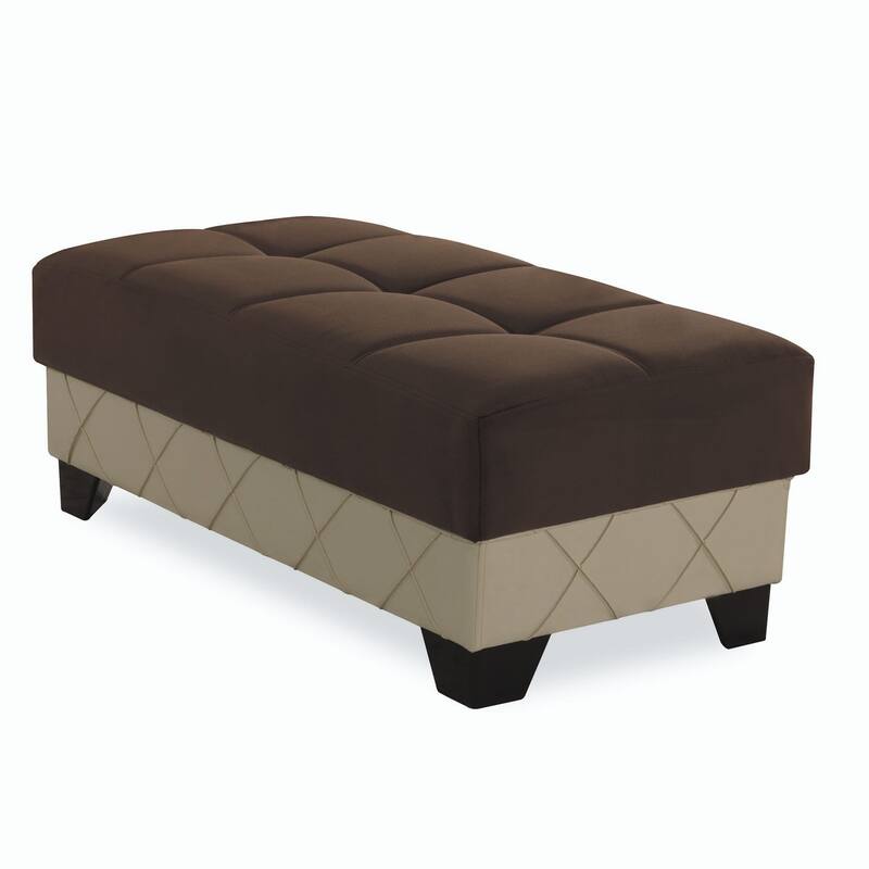 HomeRoots 48" Brown and Cream Faux Leather And Microfiber Tufted Storage Ottoman