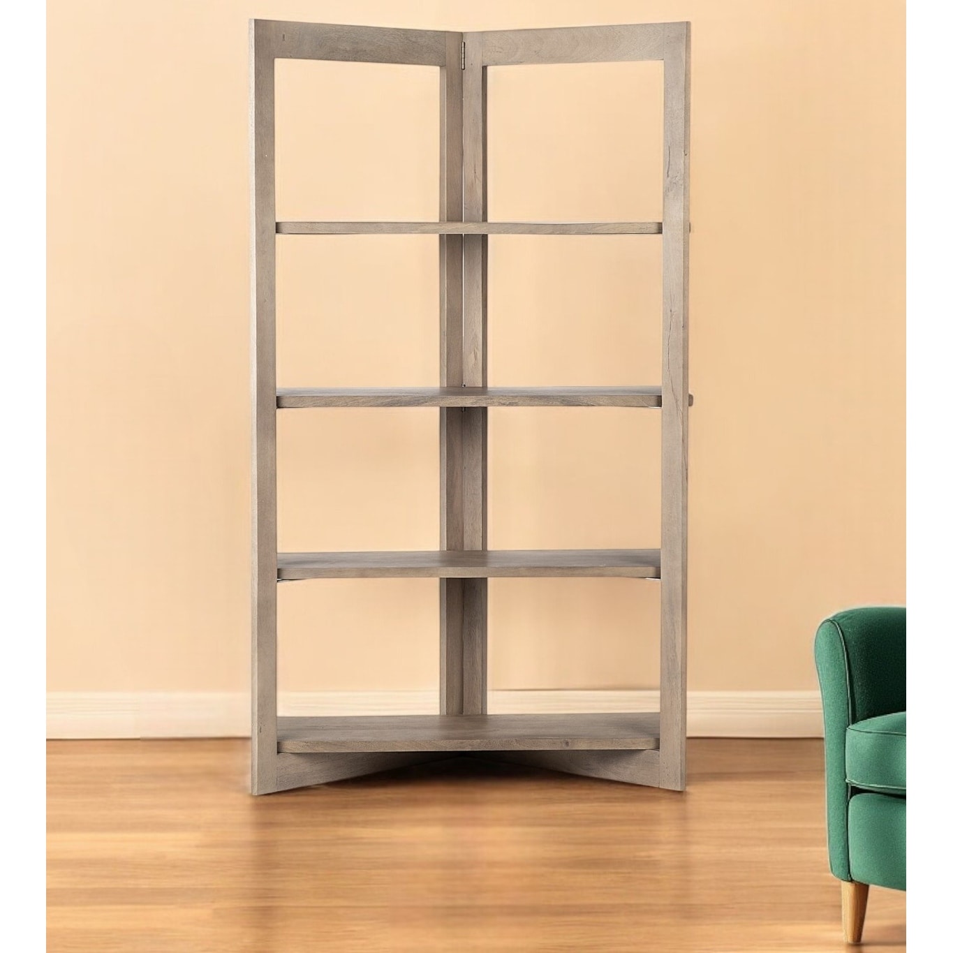 HomeRoots 72" Brown Solid Wood and Wood Four Tier Bookcase
