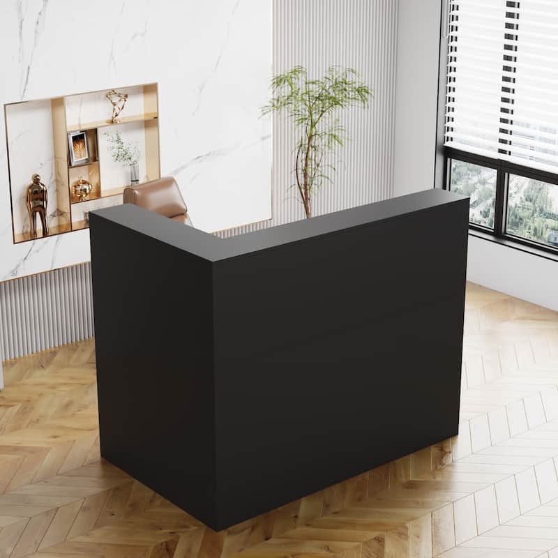 Working Reception Desk L Shaped Front Counter Reception Table Counter - Black